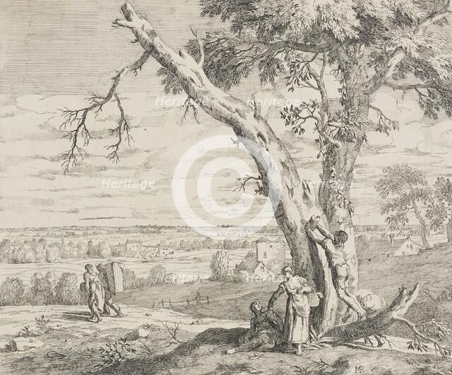 Landscape with Country Folk and Woodcutter, 1730. Creator: Marco Ricci.
