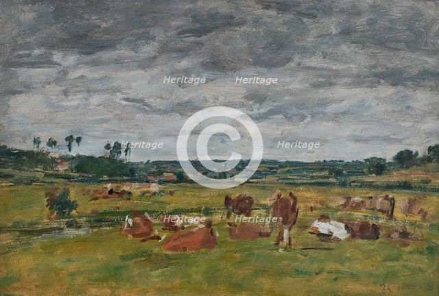 Landscape with Cows, 1881. Creator: Eugene Louis Boudin.