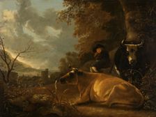 Landscape with Cows and a Young Herdsman, c.1675-c.1725. Creator: Unknown