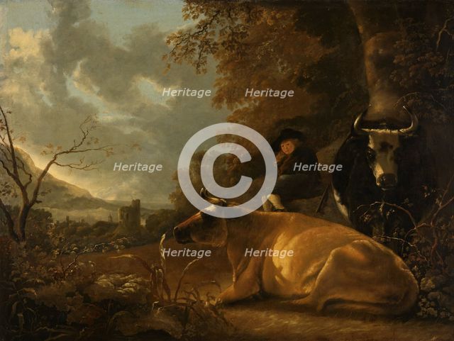 Landscape with Cows and a Young Herdsman, c.1675-c.1725. Creator: Unknown.
