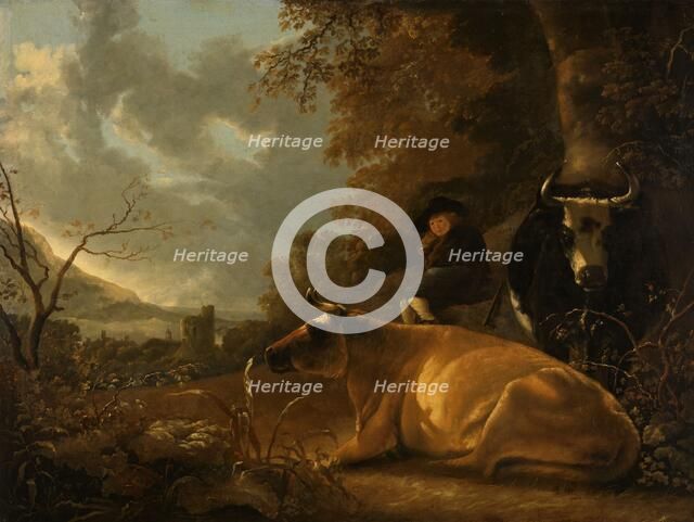 Landscape with Cows and a Young Herdsman, c.1675-c.1725. Creator: Unknown.