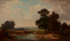 Landscape with Cows at a Watering-Place, c1880, before 1876. Creator: Jozef Szermentowski