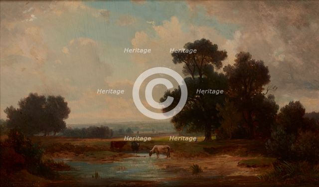 Landscape with Cows at a Watering-Place, c1880, before 1876. Creator: Jozef Szermentowski.