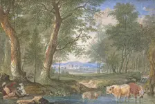 Landscape with Cows in a Brook, 1698. Creator: Felix Meyer