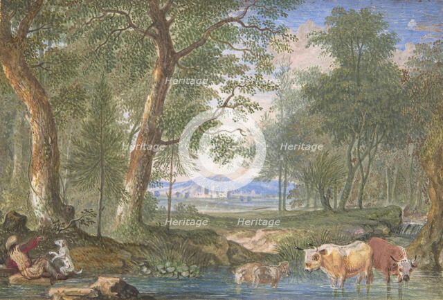 Landscape with Cows in a Brook, 1698. Creator: Felix Meyer.