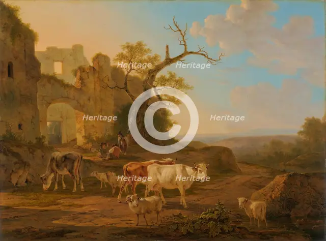 Landscape with Cows near a Ruin, 1800-1815. Creator: Jacob van Strij.