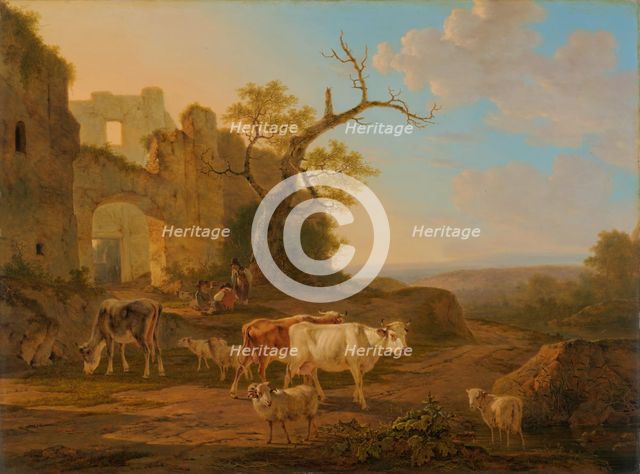 Landscape with Cows near a Ruin, 1800-1815. Creator: Jacob van Strij.
