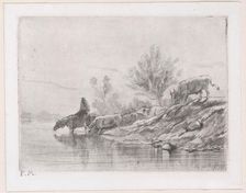 Landscape with cattle, 1848. Creator: Charles Emile Jacque