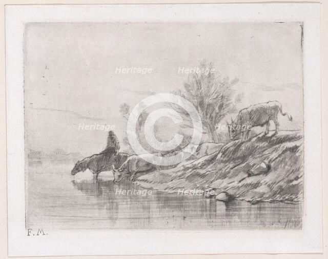 Landscape with cattle, 1848. Creator: Charles Emile Jacque.