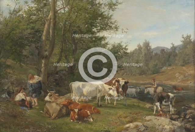 Landscape with Cattle, 1861. Creator: Anders Monsen Askevold.
