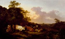 Landscape with cattle and figures, a storm coming on, 1781. Creator: Philip James de Loutherbourg