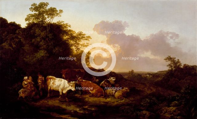 Landscape with cattle and figures, a storm coming on, 1781. Creator: Philip James de Loutherbourg.