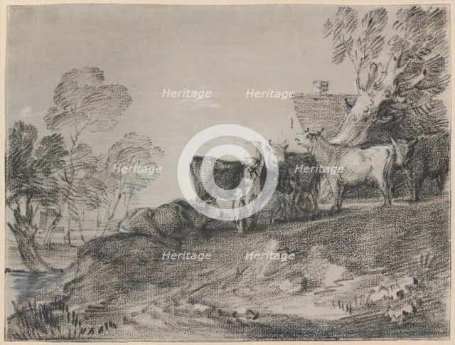 Landscape with Cattle by a Cottage, late 1770s. Creator: Thomas Gainsborough.