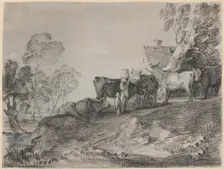 Landscape with Cattle by a Cottage, late 1770s. Creator: Thomas Gainsborough