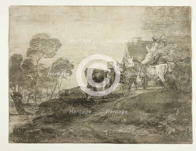 Landscape with Cattle by a Cottage, late 1770s. Creator: Thomas Gainsborough.
