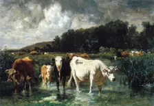Landscape with Cattle, c1850-1890. Creator: Emile van Marcke de Lummen