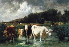 Landscape with Cattle, c1850-1890. Creator: Emile van Marcke de Lummen