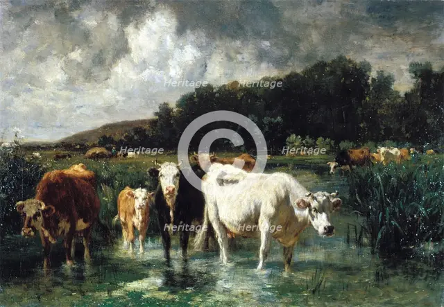 Landscape with Cattle, c1850-1890. Creator: Emile van Marcke de Lummen.