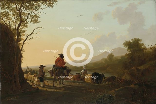 Landscape with Cattle Driver and Shepherd, c.1780-c.1785. Creator: Jacob van Strij.