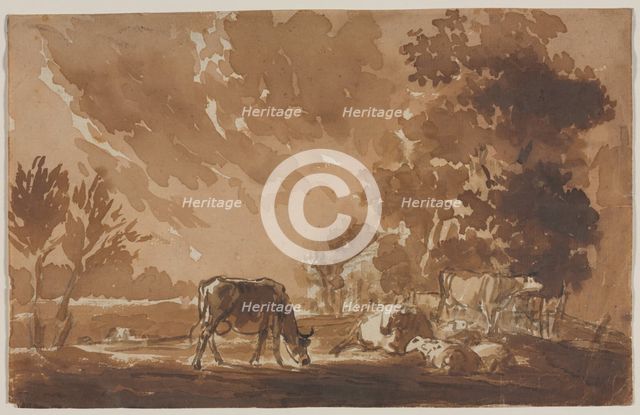 Landscape with Cattle, second or last third 1800s. Creator: Jules Dupré (French, 1811-1889).