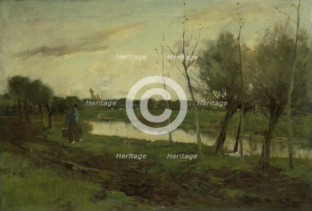 Landscape with canal, 1873-1903.  Creator: George Poggenbeek.