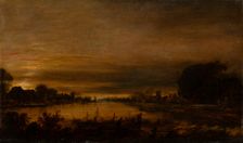 Landscape with Canal at Dusk, c1660-1670. Creator: Aert van der Neer