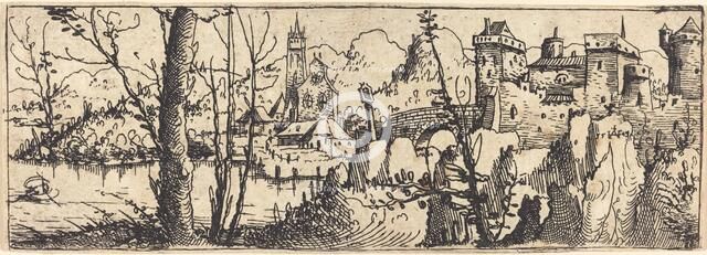 Landscape with Castle at Right, Surrounded by Rocks, 1546. Creator: Augustin Hirschvogel.