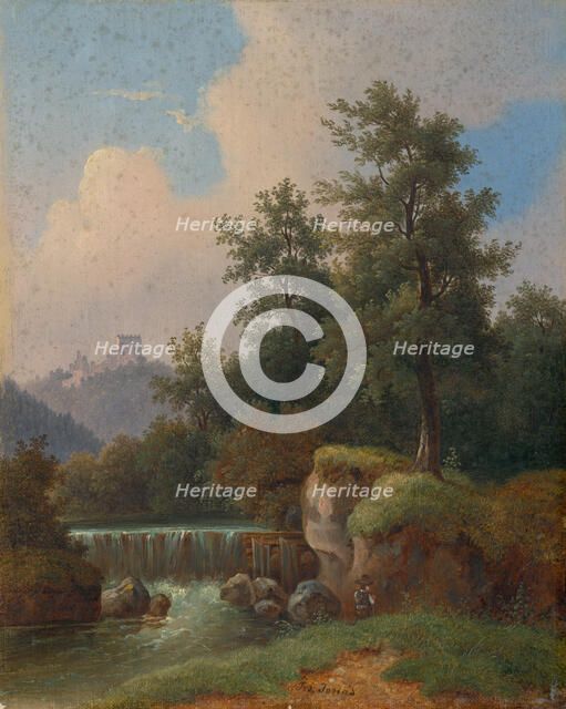 Landscape with castle and dam, 1850-1860. Creator: Josef Jonas.