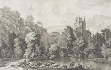Landscape with Castle and Shepherd Tending Flock, 1704. Creator: Cornelis Ploos van Amstel