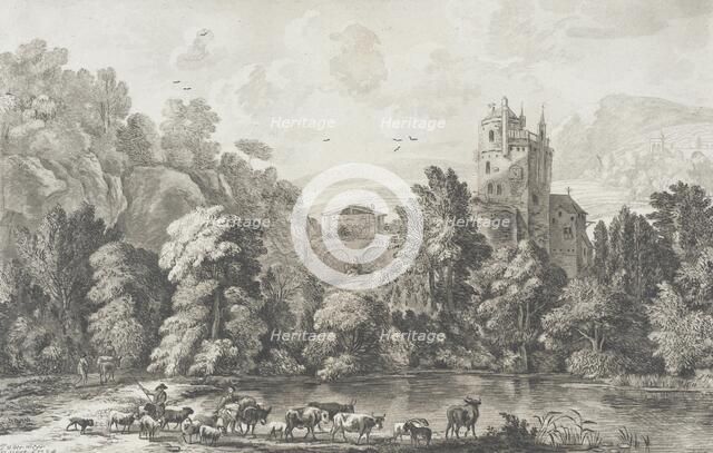Landscape with Castle and Shepherd Tending Flock, 1704. Creator: Cornelis Ploos van Amstel.