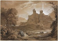 Landscape with Castle and Shepherds, 1814. Creator: Achille Etna Michallon (French, 1796-1822)