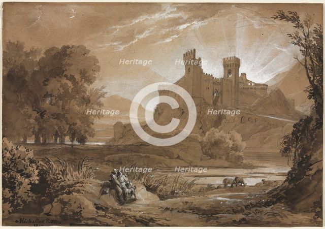 Landscape with Castle and Shepherds, 1814. Creator: Achille Etna Michallon (French, 1796-1822).