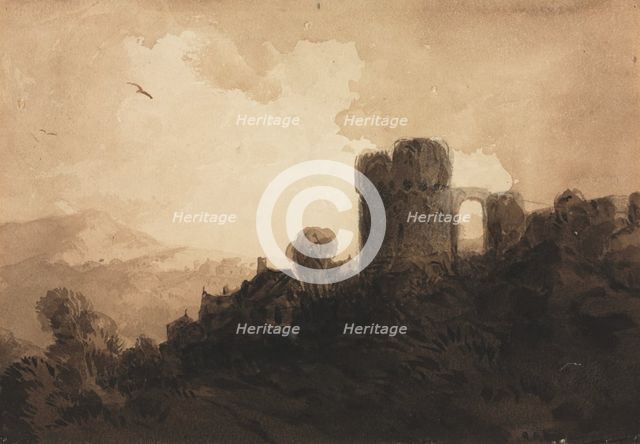 Landscape with Castle Ruin. Creator: Richard Parkes Bonington (British, 1802-1828).