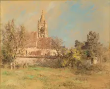 Landscape with Church, 1900-1925. Creator: Leon-Augustin Lhermitte