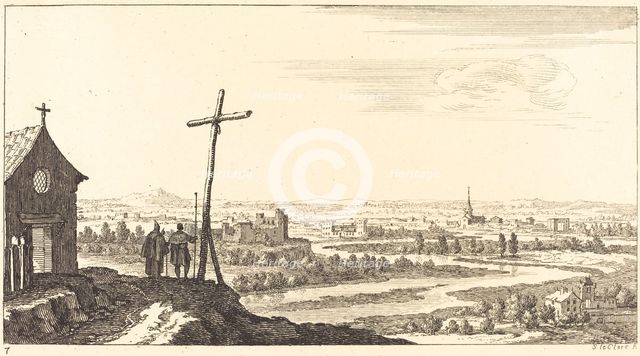 Landscape with Church and Town in Distance, 1673. Creator: Sebastien Le Clerc.
