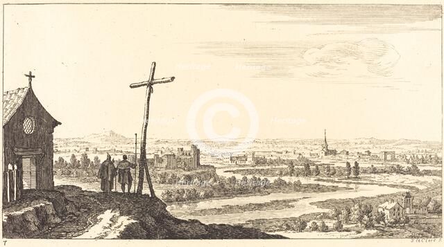 Landscape with Church and Town in Distance, 1673. Creator: Sebastien Le Clerc.