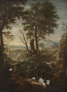Landscape with Christ and the Two Disciples on the Way to Emmaus, 17th century. Creator: Unknown