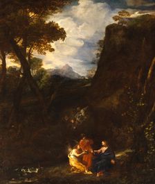Landscape with Christ and two Angels, mid seventeenth century. Creator: Pier Francesco Mola