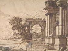 Landscape with Classical Architecture by a Lake, 17th century. Creator: Anon