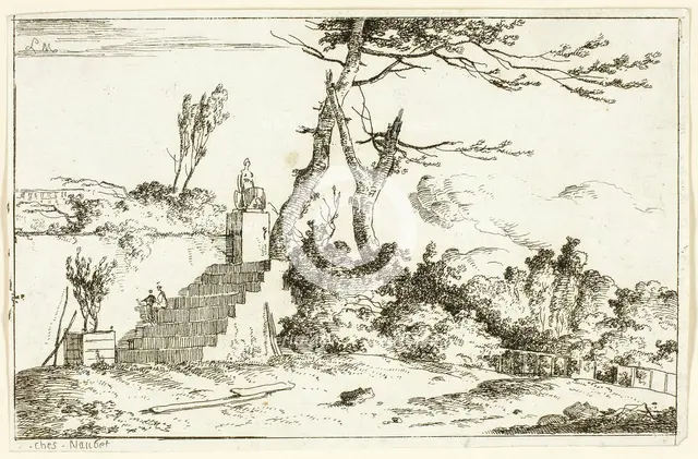 Landscape with Classical Statue, 1779/97. Creator: Louis Gabriel Moreau.