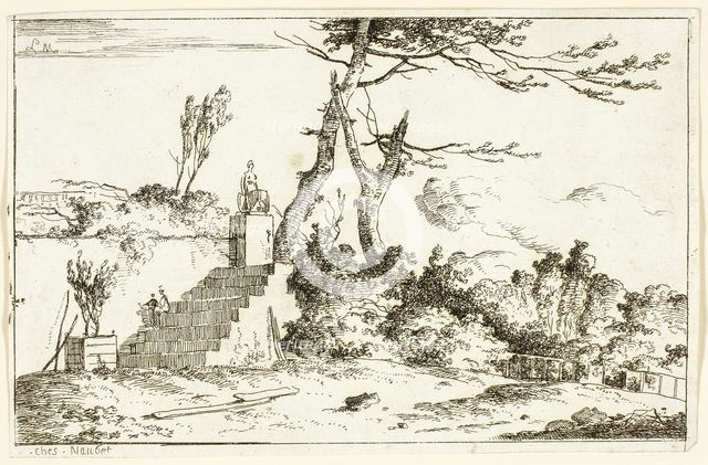 Landscape with Classical Statue, 1779/97. Creator: Louis Gabriel Moreau.