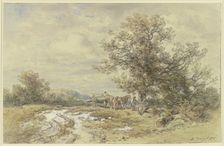 Landscape with a tall tree and a timber cart, 1885. Creator: Anton Burger