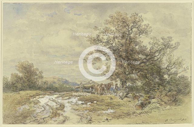 Landscape with a tall tree and a timber cart, 1885. Creator: Anton Burger.