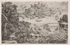 Landscape with a Temple above a Lake, 16th century. Creator: Monogrammist HI (Italian); Monogrammist DB (Italian), and