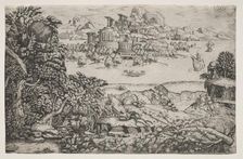 Landscape with a Temple above a Lake, 16th century. Creator: Monogrammist HI (Italian); Monogrammist DB (Italian), and