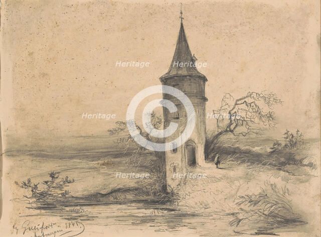 Landscape with a tower near Antwerp, 1845. Creator: Johannes Tavenraat.