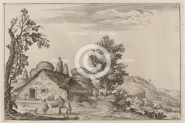 Landscape with a Traveler before a Cottage, 1638. Creator: Ercole Bazicaluva.