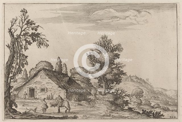 Landscape with a Traveler before a Cottage, 1638. Creator: Ercole Bazicaluva.