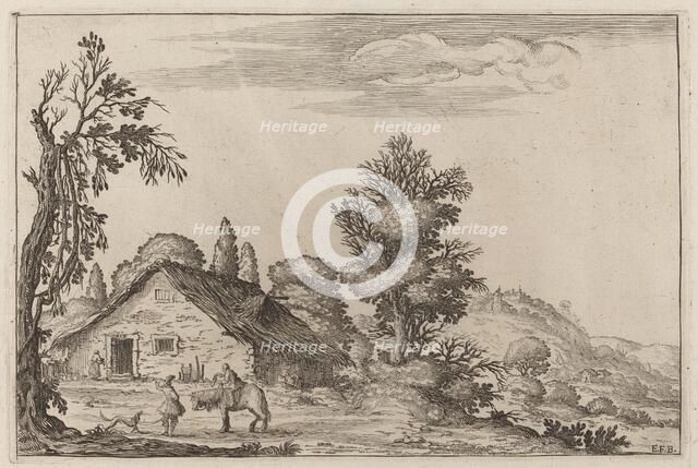 Landscape with a Traveler before a Cottage, 1638. Creator: Ercole Bazicaluva.