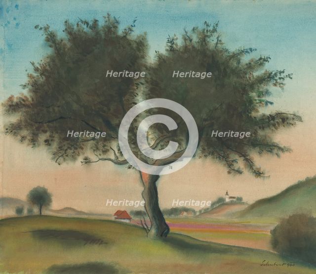 Landscape with a tree, 1944. Creator: Július Schubert.